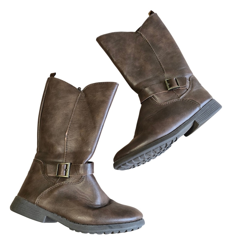 OshKosh Bgosh Kids Lumi-G Brown Faux Leather Tall Riding Boots Size 12 Kids